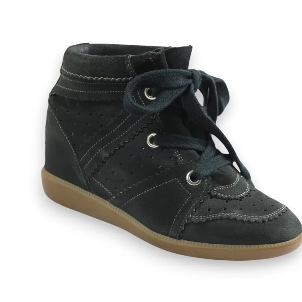 Isabel Marant Bobby Black Suede Lace Up High Top Wedge Sneakers Size 36 (US 6)